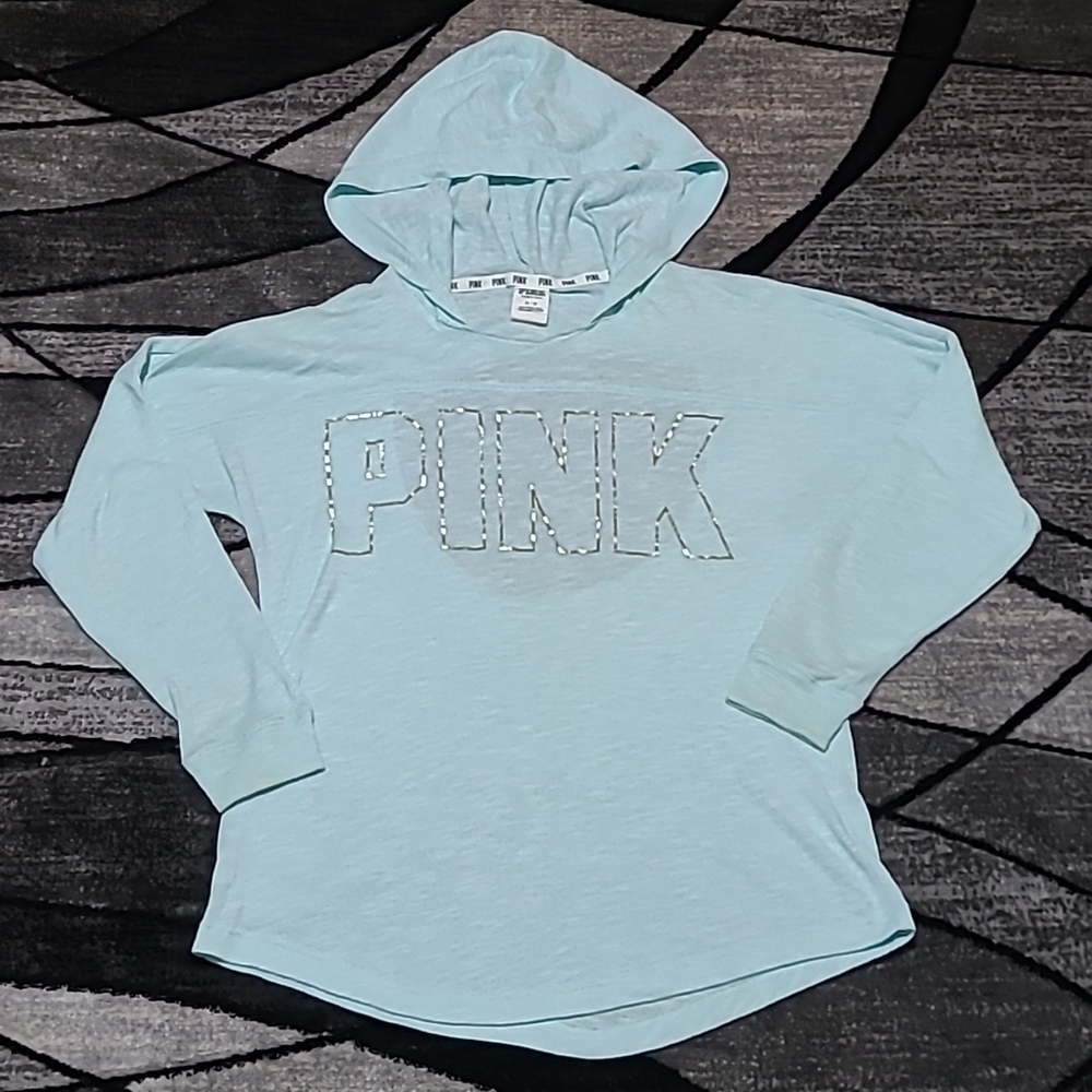VS PINK 2015 Cut-Out Back  Shine Logo Knit Lightweight Hoodie Shirt